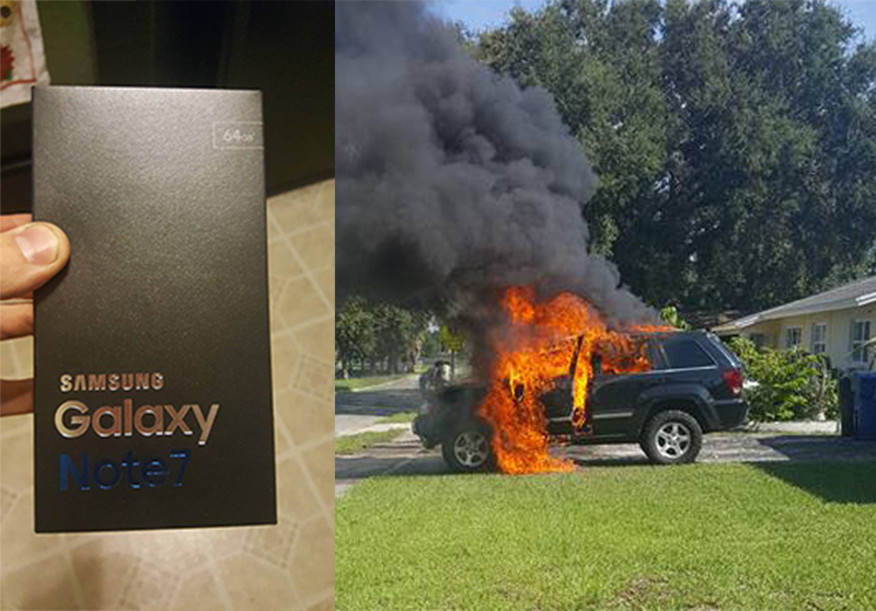 Samsung Galaxy Note 7 incendia camioneta